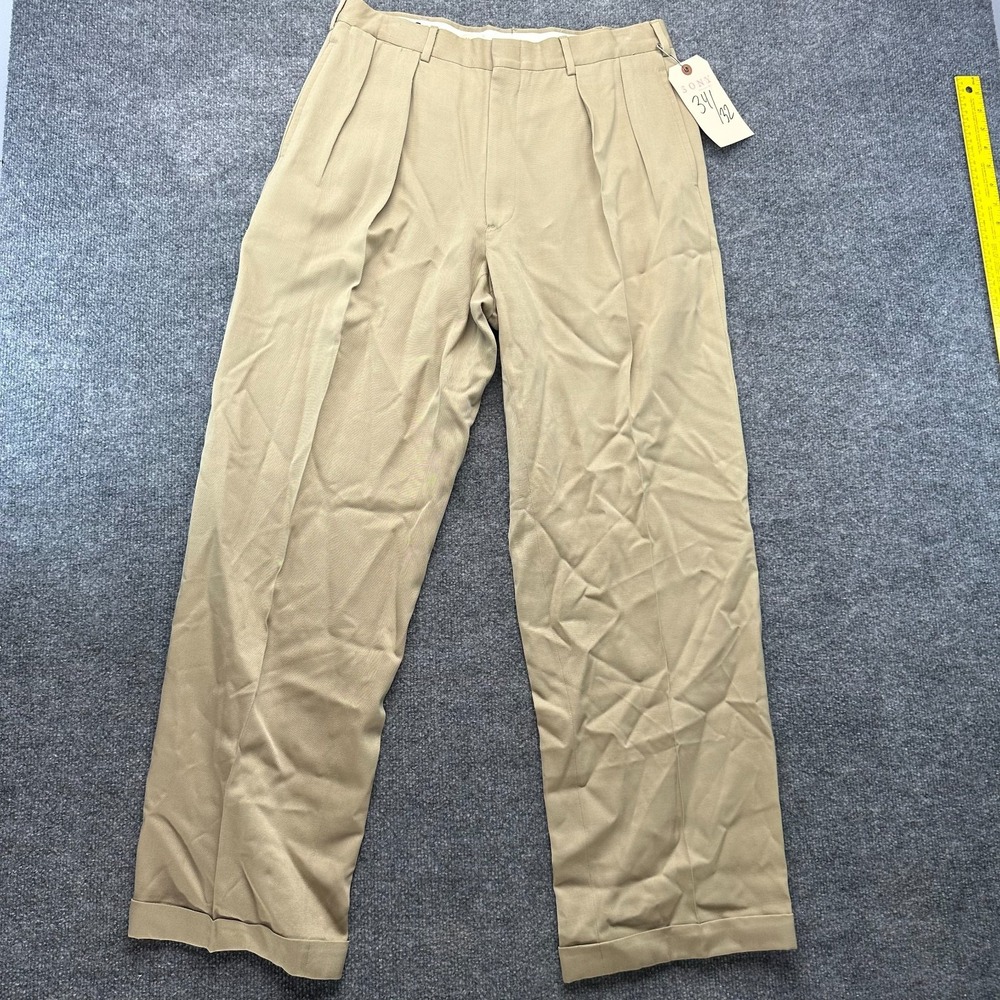 Polo Ralph Lauren Dress Pants Mens 34x32 Khaki Pleated Cuffed Ankle Straight Leg